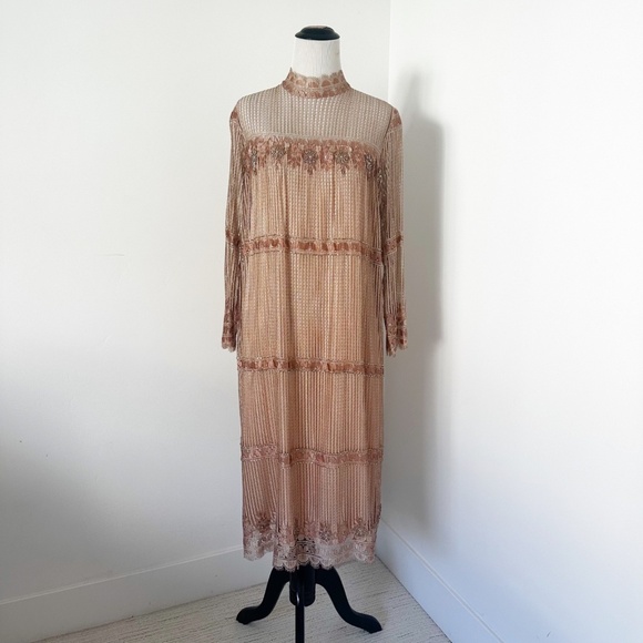 RINA DI’MONTELLA Vintage Midi Shift Pink Size 10 Dress 100% Silk Lace Crystals - Picture 1 of 14